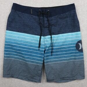 Hurley Board Shorts Mens 30 Back Pocket Surf Swim Beach Trunks Logo Blue Striped